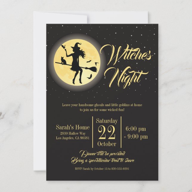Invitation Sorcières Filles de nuit Soirée Halloween (Devant)