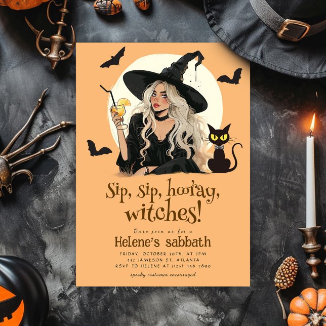 Invitation Sorcières Filles Nuit Adulte Fête d'Halloween (Witches Sabbath Elegant Adult Halloween Party Invitation)