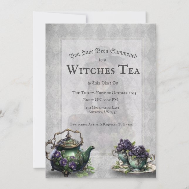 Invitation Sorcières Gris Léger Thé Enchantant Brew Invitatio (Devant)