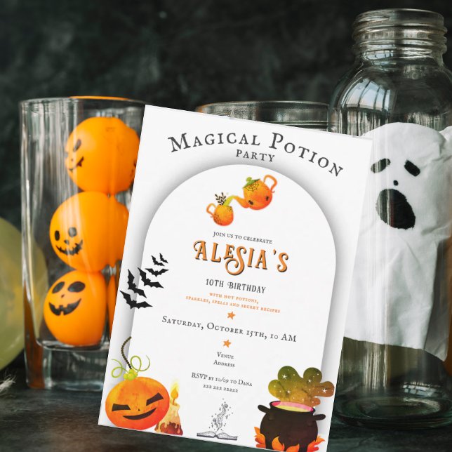 Invitation Sorcières Lil' Wizards et potions Halloween Annive (Wizards Witches Magical Potions Halloween Cauldron Pumpkin Birthday Invitation)