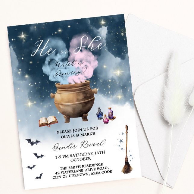 Invitation Sorcières magiques chaudron bébé brasser Genre Rév (Créateur téléchargé)