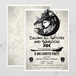 Invitation Sorcières & Sorciers Vintage Witch Fête d'Hallowee