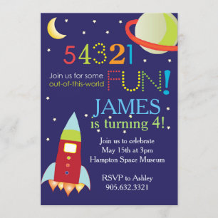 Invitation Sortez de cette fête d'anniversaire de l'espace mo