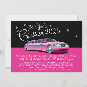 Invitation Sortie de nuit en limousine rose pour la classe de
