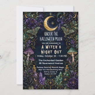 Invitation Sortie nocturne des sorcières, lune d'Halloween, f