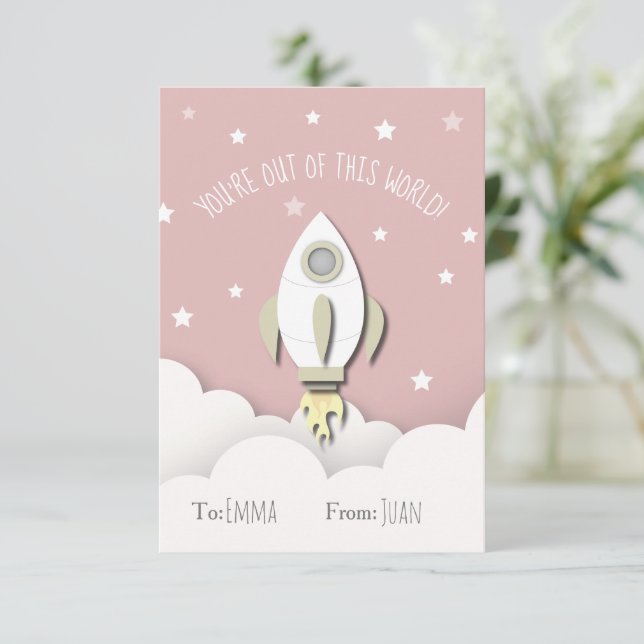 Invitation Sortir De Ce Monde Roquette Rose Space Valentine (Debout devant)
