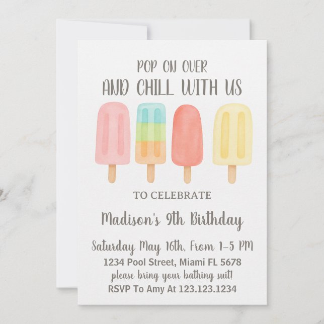 Invitation Sote Popsicle Summer Party for Kids (Devant)