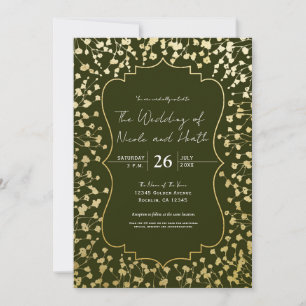 Invitation Souffle de bébé doré Fleurs Rouille Vert olive Mar