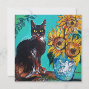 INVITATION SOUFFLE ET CHAT NOIR À LA FÊTE D'ÉTÉ TURQUOISE BLE