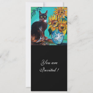 INVITATION SOUFFLE ET CHAT NOIR À LA FÊTE D'ÉTÉ TURQUOISE BLE