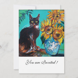 INVITATION SOUFFLE ET CHAT NOIR À LA FÊTE D'ÉTÉ TURQUOISE BLE