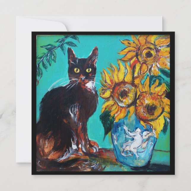 INVITATION SOUFFLE ET CHAT NOIR À LA FÊTE D'ÉTÉ TURQUOISE BLE (Devant)