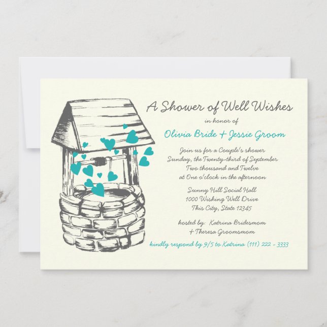 Invitation Souhaitez bien Couples Douche Coeurs Turquoise (Devant)