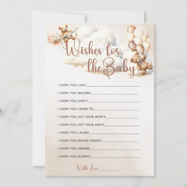 Invitation SOUHAITS POUR Baby shower Jeu mignon Bear Ballons (Devant)