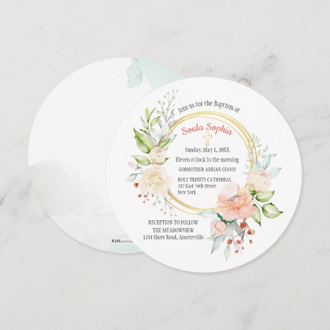 Invitation Soula Round Baptism (Devant / Derrière)