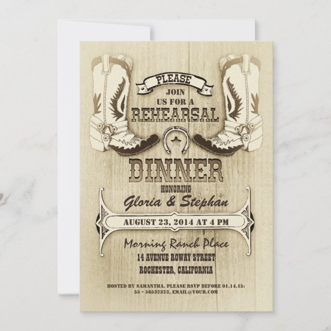 Invitation souliers de cowboy dîner de répétition occidentale (Devant)