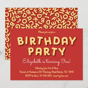 Invitation Soupe de mignons Alphabet 1er anniversaire