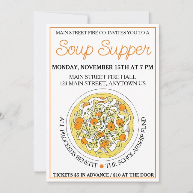 Invitation Soupe de nouilles de poulet soupe soupe dîner soir (Devant)