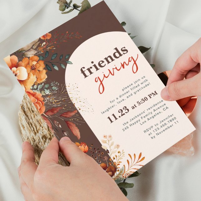 Invitation Souper convivial floral blanc arch marron (Créateur téléchargé)