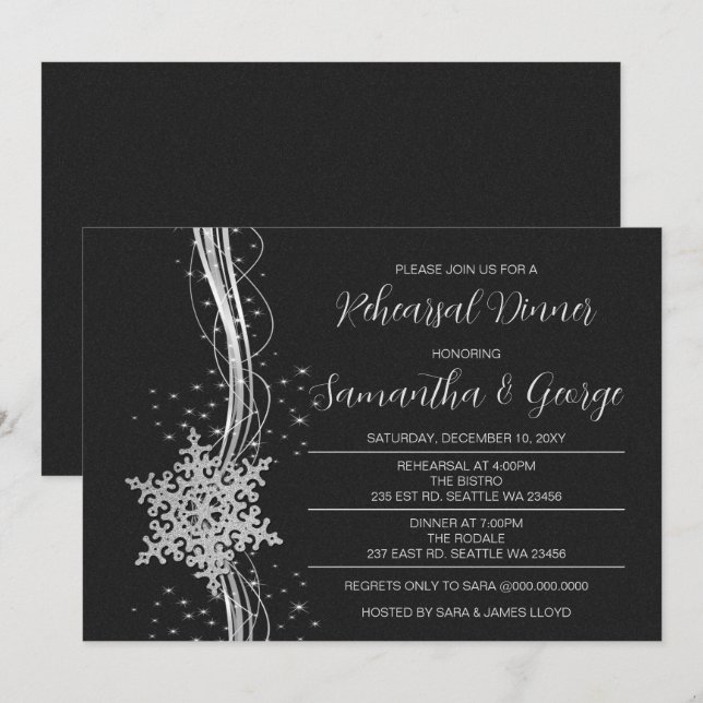 Invitation Souper de répétition hivernale Silver Black Snowfl (Devant / Derrière)