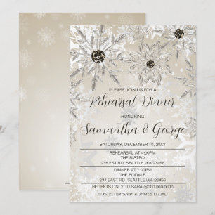 Invitation Souper de répétition hivernale Silver Gold Snowfla