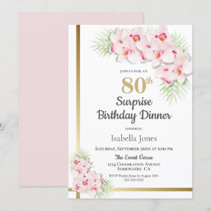 Invitation Souper Floral rose et or Surprise 80e anniversaire