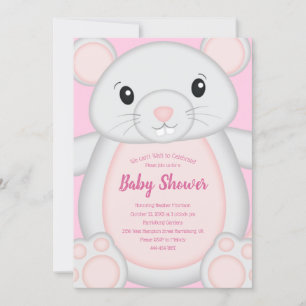 Invitation Souris Baby shower rose