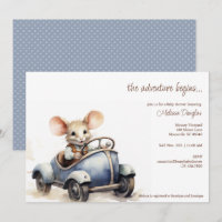 Souris d'aquarelle mignonne en Baby shower voiture