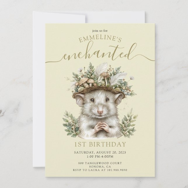 Invitation Souris de la forêt enchantée 1er anniversaire (Devant)