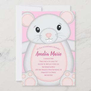 Invitation Souris fête d'anniversaire rose