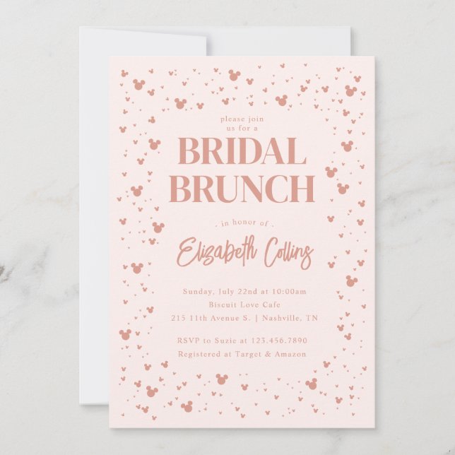 Invitation Souris Minnie Rose Confetti | Brunch nuptial (Devant)