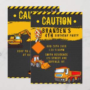 Invitation Sous Construction Camions de prudence Anniversaire