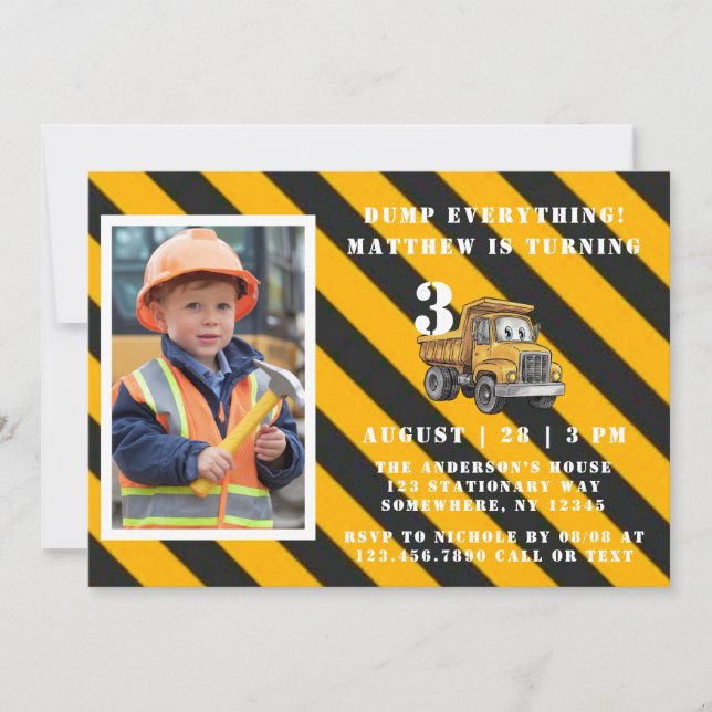 Invitation Sous Construction Photo Boy's Birthday Bash (Devant)
