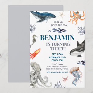 Invitation Sous la baleine marine fête d'anniversaire