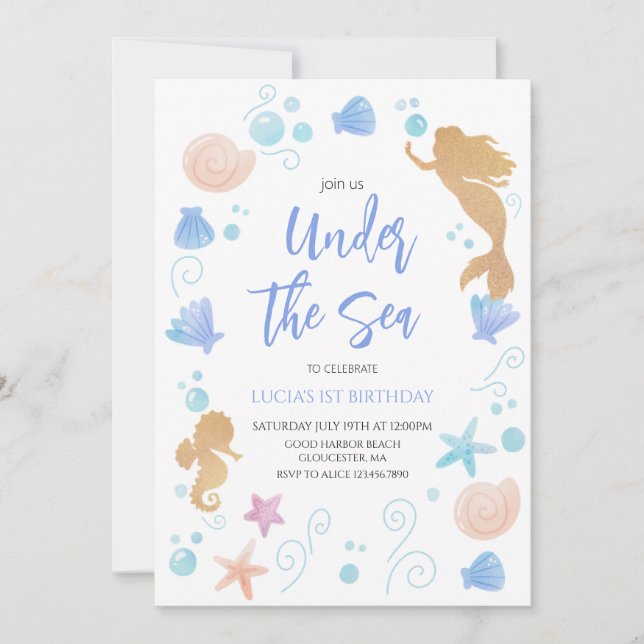 Invitation Sous la fête d'anniversaire de la mer (Devant)
