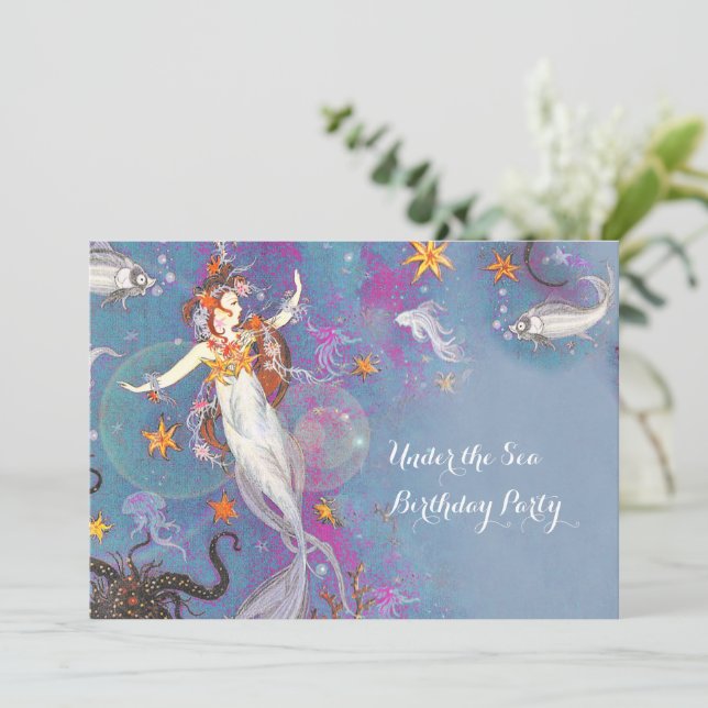 Invitation Sous la fête d'anniversaire de la sirène de mer (Debout devant)