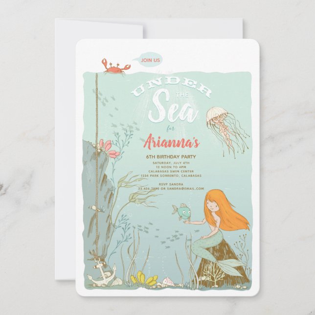 Invitation Sous la fête d'anniversaire de la sirène de mer (Devant)