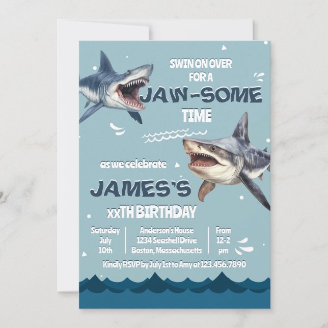 Invitation Sous la mâchoire de requin de merAnniversaire (Devant)