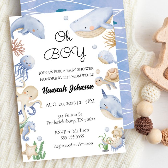 Invitation Sous la mer Animaux Nautique Oh Baby shower garçon (Under the Sea Animals Nautical Oh Boy Baby Shower Invitation)