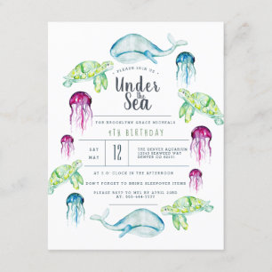 Invitation Sous la mer Anniversaire   Aquarelle des animaux m