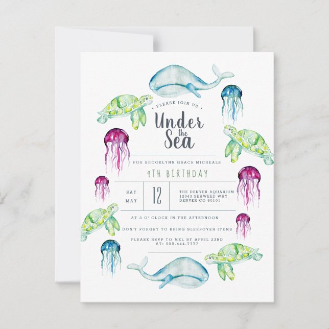 Invitation Sous la mer Anniversaire | Aquarelle des animaux m (Devant)