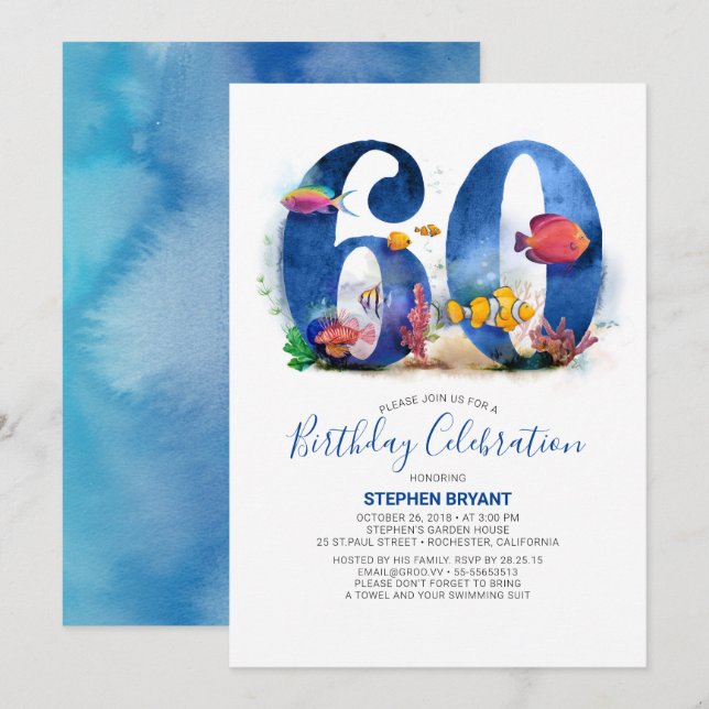 Invitation Sous la mer - Aquarium Thématique 60ème anniversai (Devant / Derrière)