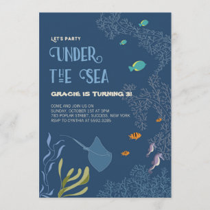 Invitation Sous la mer Aquatic Ocean Kid Birthday Card