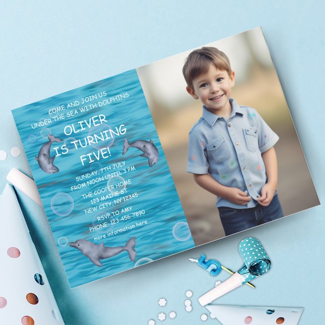 Invitation Sous La Mer Avec Dauphins Anniversaire (Créateur téléchargé)
