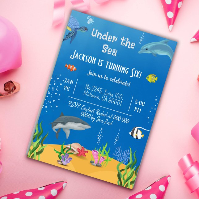Invitation Sous la mer baleine de requin requin 6e anniversai (Créateur téléchargé)