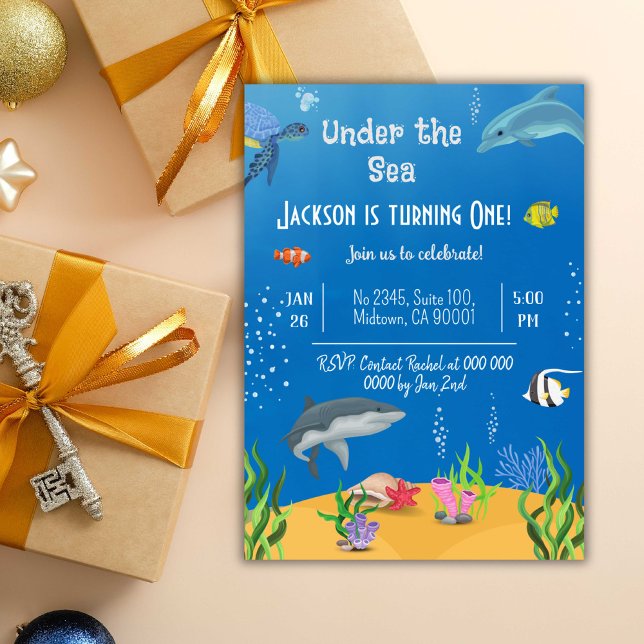 Invitation Sous la mer baleine requin requin poisson 1er anni (Créateur téléchargé)