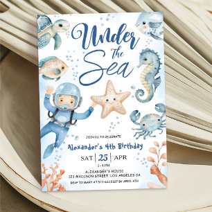 Invitation Sous La Mer ! Boy Cute Ocean 4e fête d'anniversair