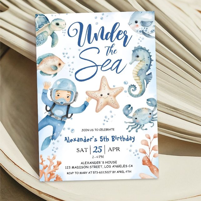 Invitation Sous La Mer ! Boy Cute Ocean 5e fête d'anniversair (Créateur téléchargé)