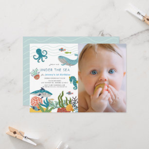 Invitation Sous la mer Créatures 1er anniversaire Photo