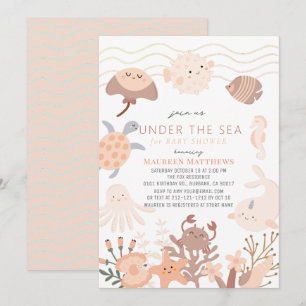 Invitation Sous la mer Créatures Baby shower Boho rose